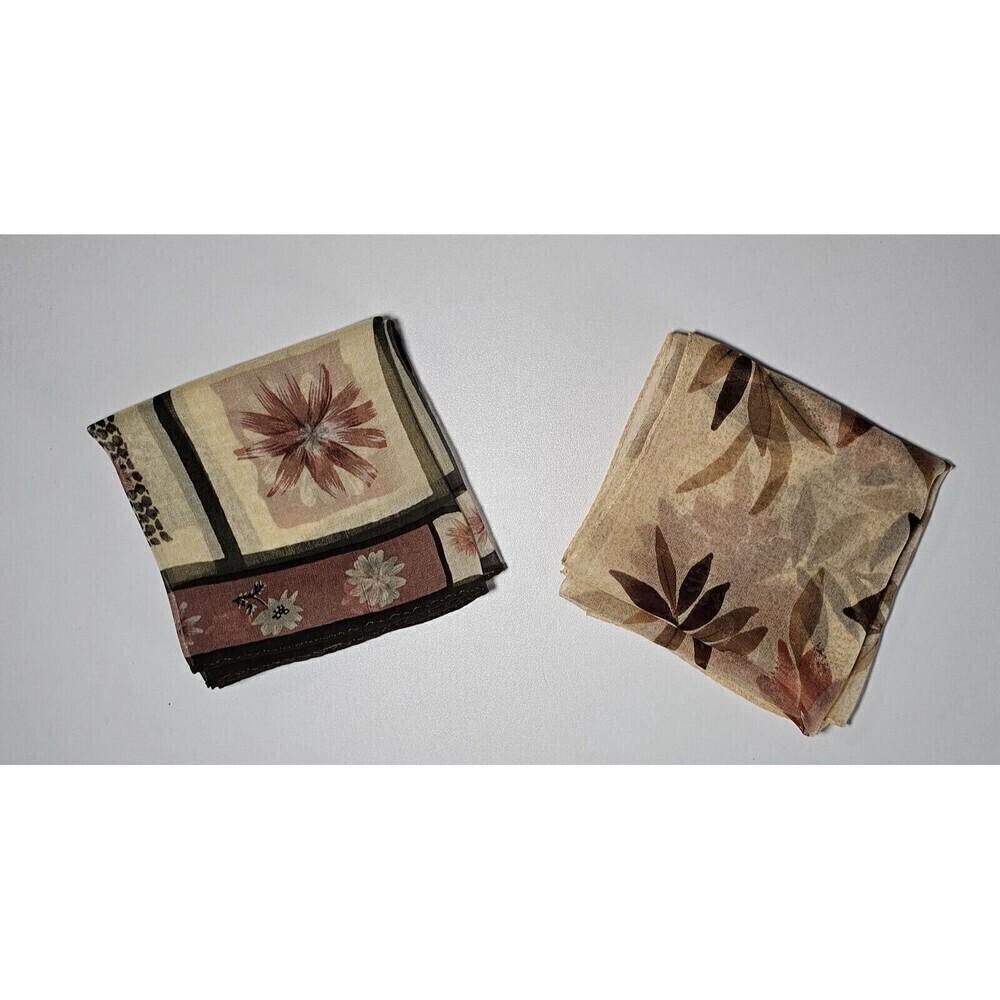 Vintage Lot Of 2 Earh Tone Square Scarves Aprox. 21 x 21 In